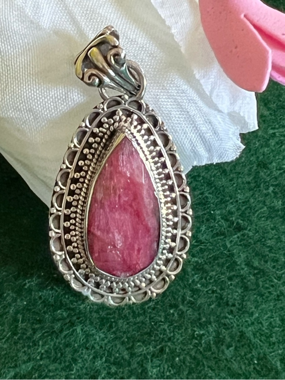Sterling Silver Teardrop Faceted Rhodochrosite Pendant - Picture 4 of 7